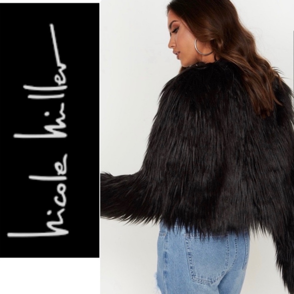 Black Lined Faux Fur Jacket Nicole by Nicole Miller Size Small - Picture 3 of 9